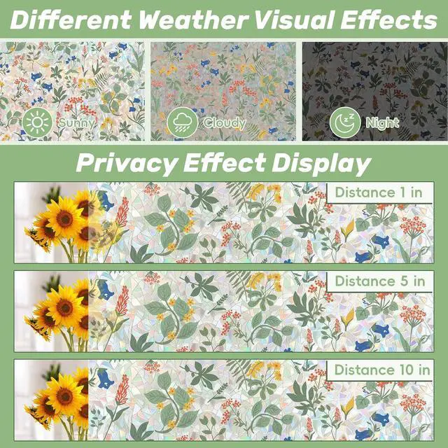 Alt view image 6 of 7 - Window Privacy Film, Stained Glass Window Film Decorative Window Clings, Sun Blocking Stickers UV Heat Blocking Rainbow Window Film for Glass Doors, Bedroom Windows (Apricot&Blue, 17.6"×78.7")