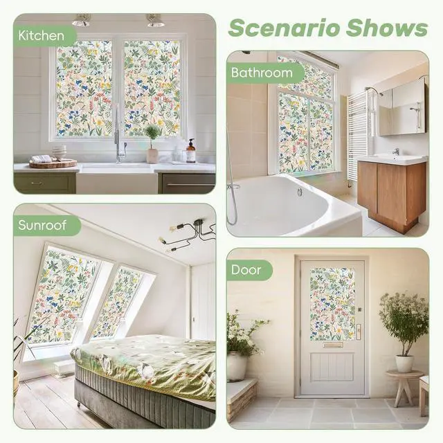 Alt view image 7 of 7 - Window Privacy Film, Stained Glass Window Film Decorative Window Clings, Sun Blocking Stickers UV Heat Blocking Rainbow Window Film for Glass Doors, Bedroom Windows (Apricot&Blue, 17.6"×78.7")