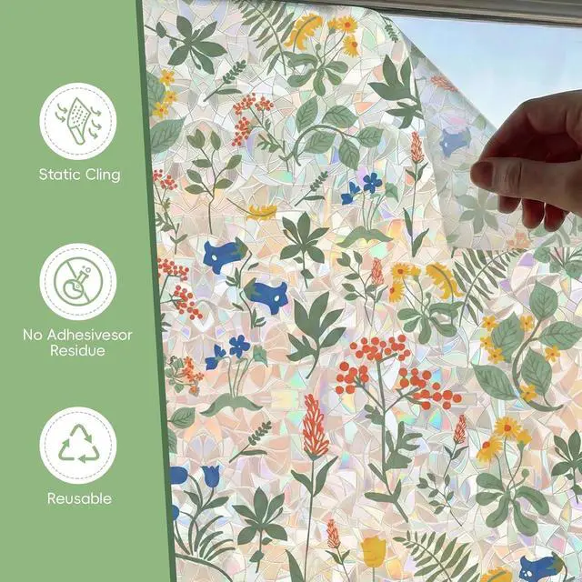 Alt view image 2 of 7 - Window Privacy Film, Stained Glass Window Film Decorative Window Clings, Sun Blocking Stickers UV Heat Blocking Rainbow Window Film for Glass Doors, Bedroom Windows (Apricot&Blue, 17.6"×78.7")