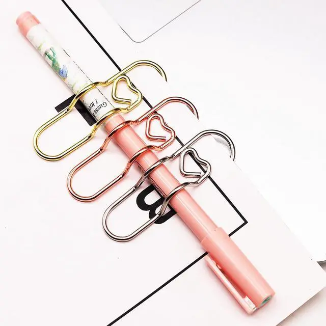 Alt view image 2 of 6 - 12 Pcs Cute Pen Holder Clips for Notebook, Paperclip Pen Holder | Heart Planner Accessories for Planners and Journals, Fits Pens Under 0.5 Inch