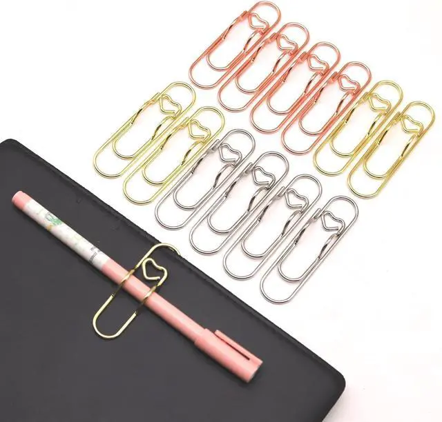Main image of 12 Pcs Cute Pen Holder Clips for Notebook, Paperclip Pen Holder | Heart Planner Accessories for Planners and Journals, Fits Pens Under 0.5 Inch