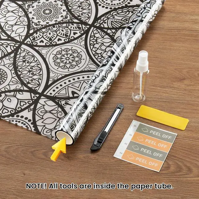 Alt view image 7 of 7 - DKTIE Boho Stained Glass Look Window Privacy Film with Installation Tools | Decorative Frosted Glass Window Film Static Cling No Glue Removable, Pure Black, 17.7" x 78.7"