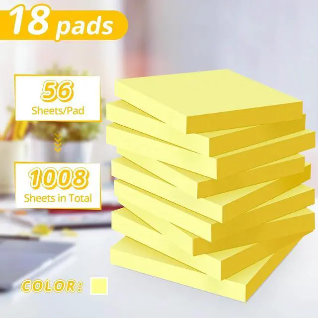 Alt view image 2 of 7 - (18 Pads) Sticky Notes 3 x 3 in, Yellow Self-Stick Pads, Strong Adhesive | School Supplies and Oce Supplies, Easy to Post for Home, Office, Notebook, Clean Removal