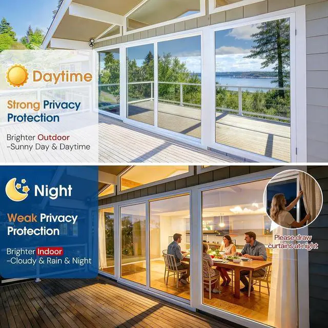 Alt view image 2 of 7 - Homein Window Tint for Home with Tools, One Way Window Film, Black Silver | UV Heat Blocking, See Out Not in, Static Cling, Daytime Mirror Reflective Covering for Home Office, 17.5" x 78.7"