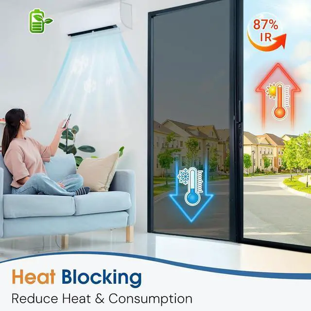 Alt view image 4 of 7 - Homein Window Tint for Home with Tools, One Way Window Film, Black Silver | UV Heat Blocking, See Out Not in, Static Cling, Daytime Mirror Reflective Covering for Home Office, 17.5" x 78.7"