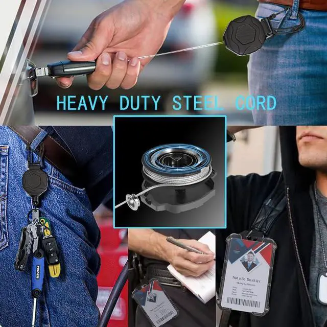Alt view image 7 of 7 - Badge Holder Retractable Clip Heavy Duty Carabiner Badge Reel Keychain with Id Cards Holder Cool Tactical ID Holder (2 Holders and 2 Badge Reels Black # 03)