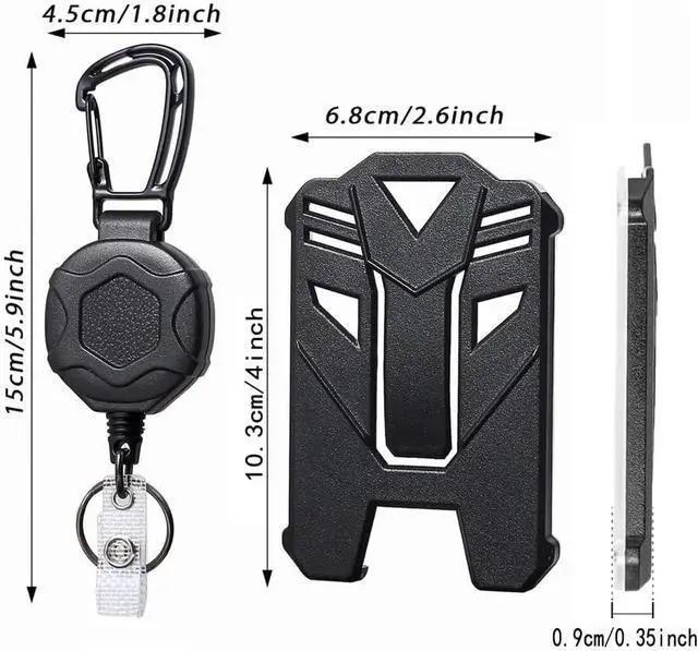 Alt view image 3 of 7 - Badge Holder Retractable Clip Heavy Duty Carabiner Badge Reel Keychain with Id Cards Holder Cool Tactical ID Holder (2 Holders and 2 Badge Reels Black # 03)