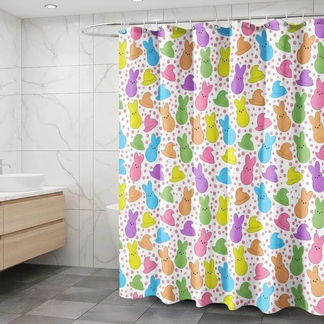 Alt view image 3 of 5 - Easter Shower Curtain - 72x72 Inches | Festive Bunny Spring Bathroom Decor, Waterproof Fabric with Hooks for Practical Holiday Home Celebration