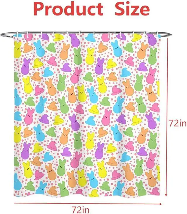 Alt view image 2 of 5 - Easter Shower Curtain - 72x72 Inches | Festive Bunny Spring Bathroom Decor, Waterproof Fabric with Hooks for Practical Holiday Home Celebration