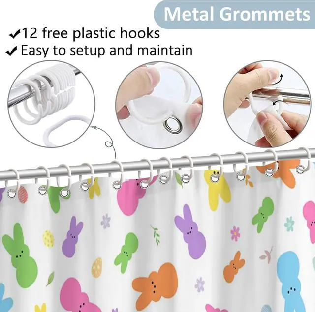 Alt view image 4 of 5 - Easter Shower Curtain - 72x72 Inches | Festive Bunny Spring Bathroom Decor, Waterproof Fabric with Hooks for Practical Holiday Home Celebration