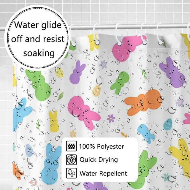 Alt view image 5 of 5 - Easter Shower Curtain - 72x72 Inches | Festive Bunny Spring Bathroom Decor, Waterproof Fabric with Hooks for Practical Holiday Home Celebration