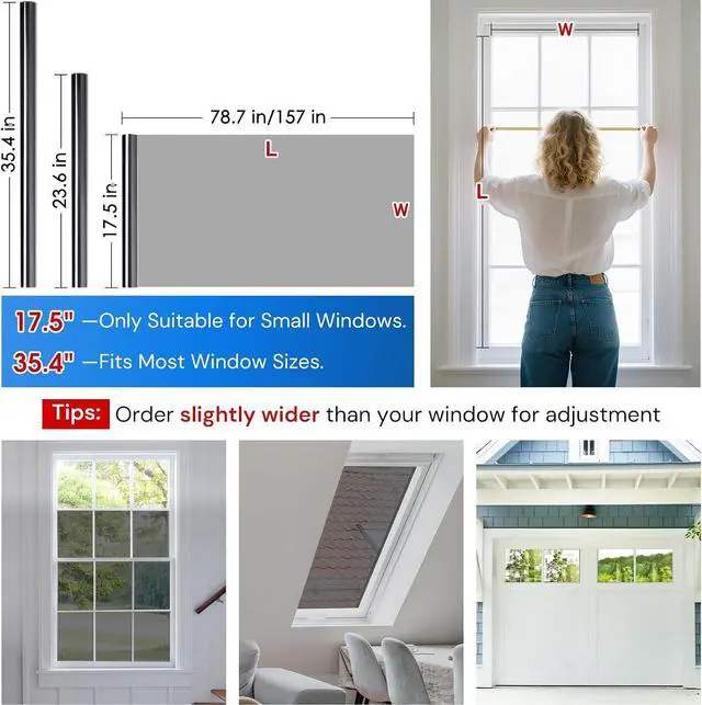 Alt view image 5 of 7 - Homein Window Tint for Home with Tools, One Way Window Film, Black Silver | UV Heat Blocking, See Out Not in, Static Cling, Daytime Mirror Reflective Covering for Home Office, 17.5" x 78.7"