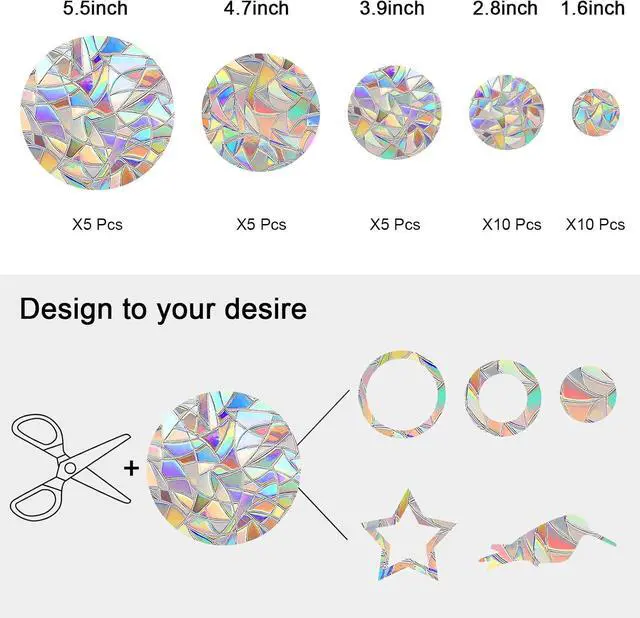 Alt view image 4 of 6 - Window Decals for Birds Strikes, DELLAN 35 Anti-Collision Bird Deflectors | Suncatcher Stickers Rainbow Window Clings for Glass Windows