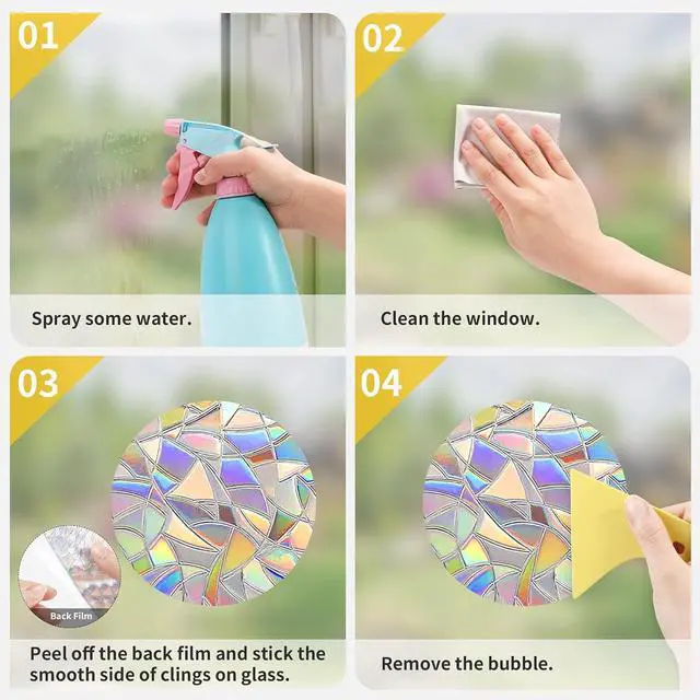 Alt view image 6 of 6 - Window Decals for Birds Strikes, DELLAN 35 Anti-Collision Bird Deflectors | Suncatcher Stickers Rainbow Window Clings for Glass Windows