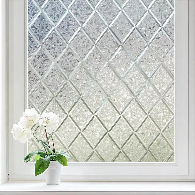 Main image of Haton Window Privacy Film, Decorative Frosted Film, Lattice 17.5" x 78.7" | Static Cling Removable Stained Glass Clings, UV & Heat Blocking Anti-Glare, 3D Sticker for Home Office Front Door Bathroom