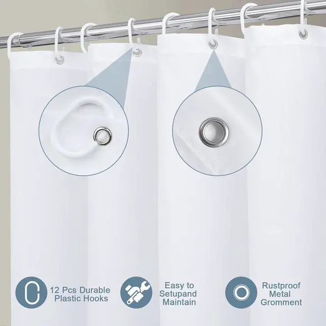 Alt view image 2 of 7 - UFRIDAY White Shower Curtain 72 x 72 inch, Hotel Fabric Machine Washable Shower Curtain Liner Waterproof Repellent Modern Home Bath Curtain