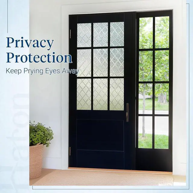 Alt view image 3 of 7 - Haton Window Privacy Film, Decorative Frosted Film, Lattice 17.5" x 78.7" | Static Cling Removable Stained Glass Clings, UV & Heat Blocking Anti-Glare, 3D Sticker for Home Office Front Door Bathroom