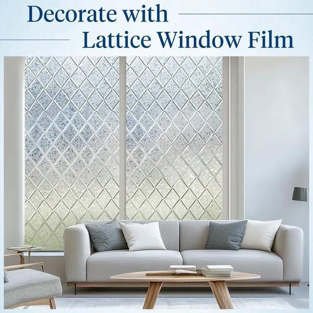 Alt view image 2 of 7 - Haton Window Privacy Film, Decorative Frosted Film, Lattice 17.5" x 78.7" | Static Cling Removable Stained Glass Clings, UV & Heat Blocking Anti-Glare, 3D Sticker for Home Office Front Door Bathroom
