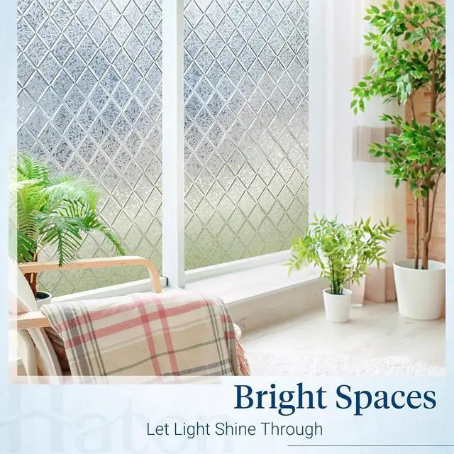 Alt view image 4 of 7 - Haton Window Privacy Film, Decorative Frosted Film, Lattice 17.5" x 78.7" | Static Cling Removable Stained Glass Clings, UV & Heat Blocking Anti-Glare, 3D Sticker for Home Office Front Door Bathroom