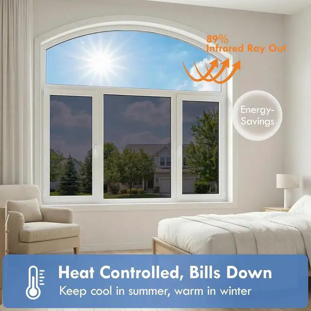 Alt view image 2 of 7 - One Way Privacy Window Film Heat Blocking Static Cling,17.5" x 78.7" | Black-Silver Window Privacy Film No Glue Removable Window Tint for Home Office Glass Windows Cover, Anti-UV, Anti-Glare