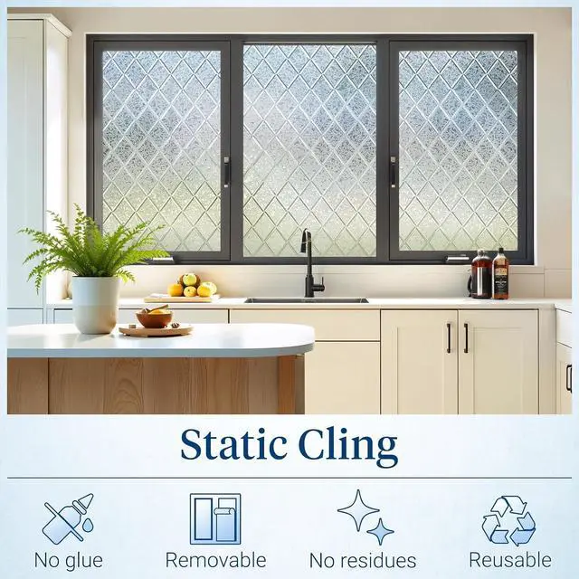 Alt view image 5 of 7 - Haton Window Privacy Film, Decorative Frosted Film, Lattice 17.5" x 78.7" | Static Cling Removable Stained Glass Clings, UV & Heat Blocking Anti-Glare, 3D Sticker for Home Office Front Door Bathroom