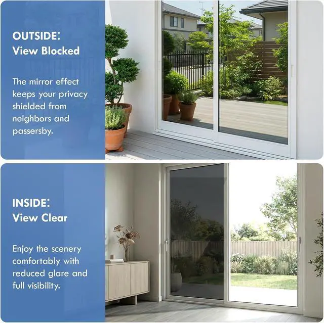 Alt view image 4 of 7 - One Way Privacy Window Film Heat Blocking Static Cling,17.5" x 78.7" | Black-Silver Window Privacy Film No Glue Removable Window Tint for Home Office Glass Windows Cover, Anti-UV, Anti-Glare