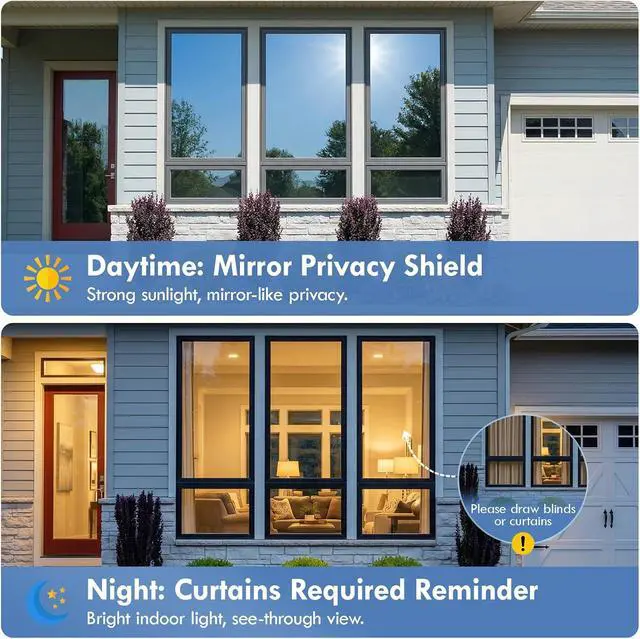 Alt view image 3 of 7 - One Way Privacy Window Film Heat Blocking Static Cling,17.5" x 78.7" | Black-Silver Window Privacy Film No Glue Removable Window Tint for Home Office Glass Windows Cover, Anti-UV, Anti-Glare