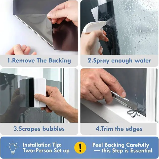 Alt view image 6 of 7 - One Way Privacy Window Film Heat Blocking Static Cling,17.5" x 78.7" | Black-Silver Window Privacy Film No Glue Removable Window Tint for Home Office Glass Windows Cover, Anti-UV, Anti-Glare