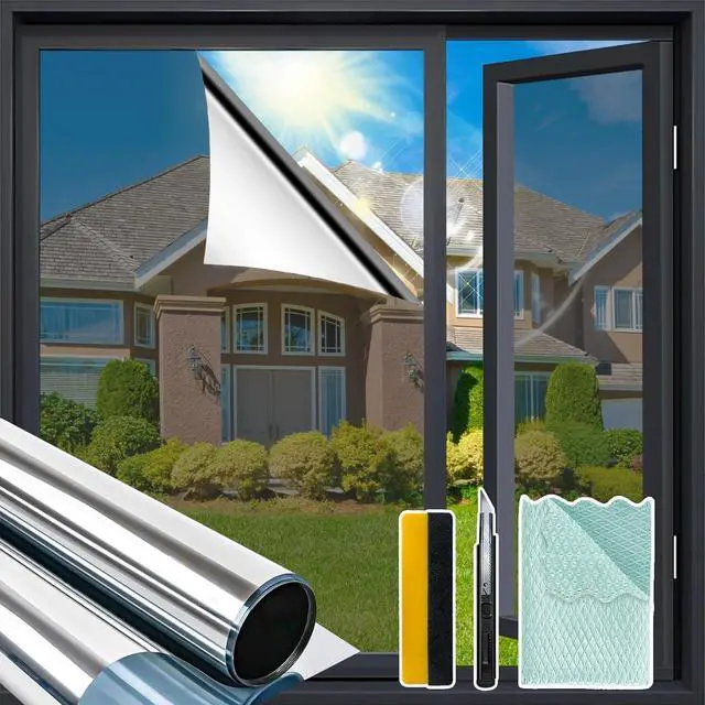 Main image of Niviy One Way Daytime Window Privacy Film See Out Not in, 17.5 x 78.7 Inch Window Tint for Home, Reflective Window Film Heat Blocking Anti UV Mirror Tint with Free Installation Kit, Silver