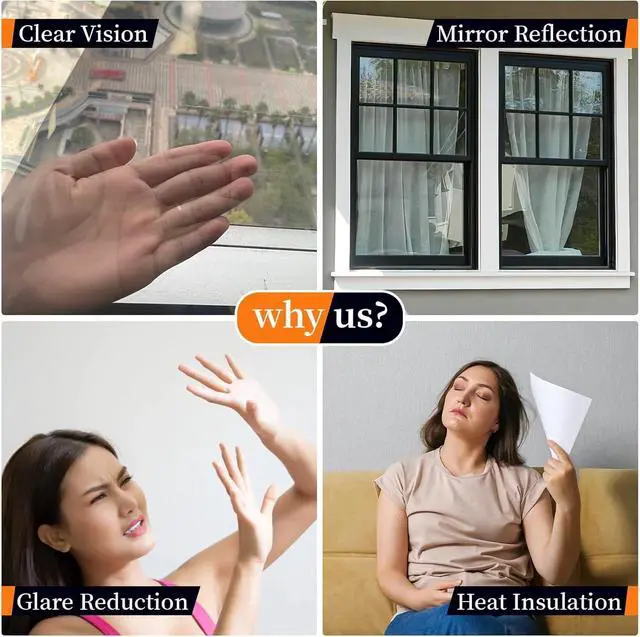 Alt view image 2 of 7 - Niviy One Way Daytime Window Privacy Film See Out Not in, 17.5 x 78.7 Inch Window Tint for Home, Reflective Window Film Heat Blocking Anti UV Mirror Tint with Free Installation Kit, Silver
