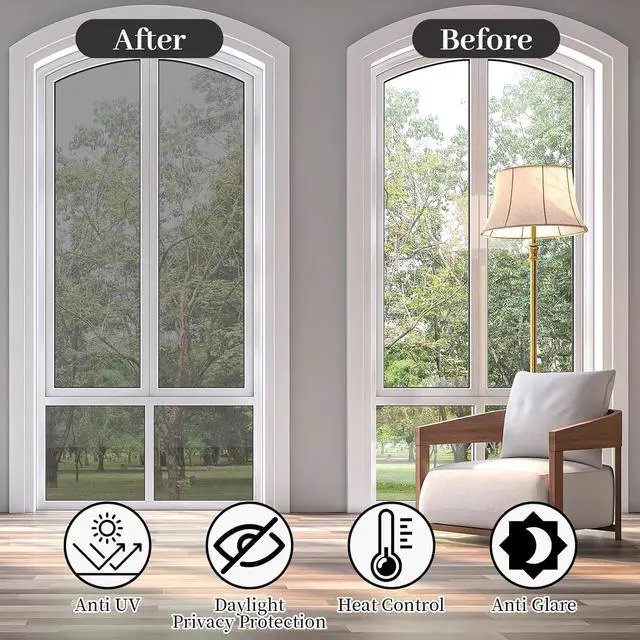 Alt view image 6 of 7 - Niviy One Way Daytime Window Privacy Film See Out Not in, 17.5 x 78.7 Inch Window Tint for Home, Reflective Window Film Heat Blocking Anti UV Mirror Tint with Free Installation Kit, Silver
