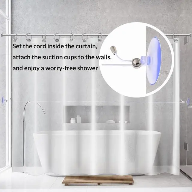 Alt view image 3 of 6 - Innovative Anti-Cling Shower Curtain Rope Cling-Free, Comfort for Shower Curtain & Liner, Quick Setup, Compact Storage, Ideal for Standard Showers, White