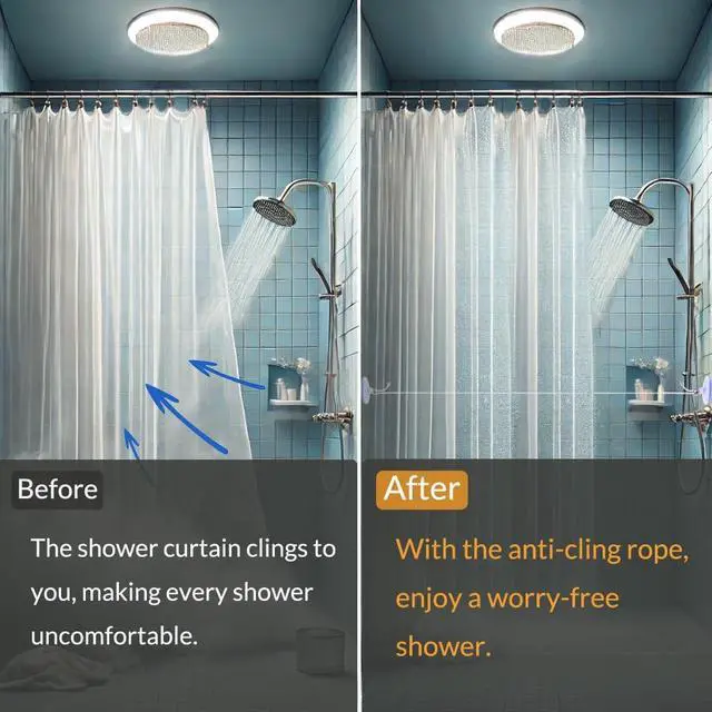 Alt view image 2 of 6 - Innovative Anti-Cling Shower Curtain Rope Cling-Free, Comfort for Shower Curtain & Liner, Quick Setup, Compact Storage, Ideal for Standard Showers, White