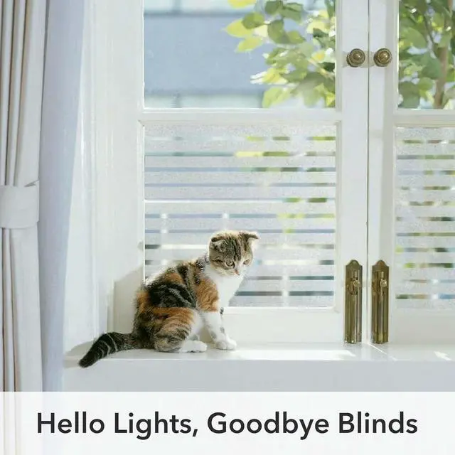 Alt view image 2 of 7 - VSUDO Window Privacy Film Frosted Stripe Static Cling Window Film for Glass, Semi-Private Decorative Tint for Office, Door, Home Use, No Glue Removable Design, 17.5" by 78.7"