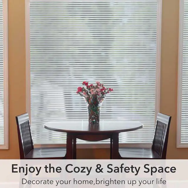 Alt view image 3 of 7 - VSUDO Window Privacy Film Frosted Stripe Static Cling Window Film for Glass, Semi-Private Decorative Tint for Office, Door, Home Use, No Glue Removable Design, 17.5" by 78.7"