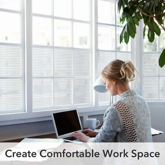 Alt view image 4 of 7 - VSUDO Window Privacy Film Frosted Stripe Static Cling Window Film for Glass, Semi-Private Decorative Tint for Office, Door, Home Use, No Glue Removable Design, 17.5" by 78.7"