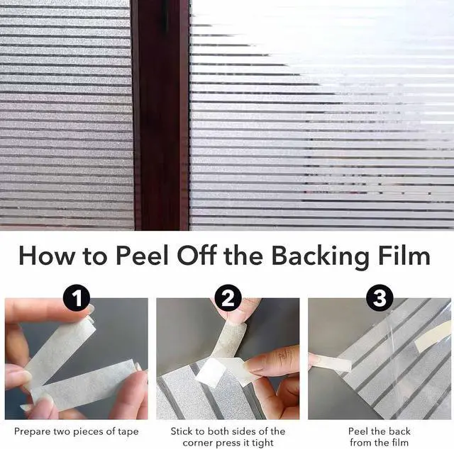 Alt view image 7 of 7 - VSUDO Window Privacy Film Frosted Stripe Static Cling Window Film for Glass, Semi-Private Decorative Tint for Office, Door, Home Use, No Glue Removable Design, 17.5" by 78.7"