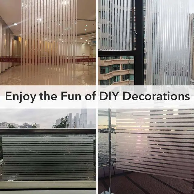 Alt view image 6 of 7 - VSUDO Window Privacy Film Frosted Stripe Static Cling Window Film for Glass, Semi-Private Decorative Tint for Office, Door, Home Use, No Glue Removable Design, 17.5" by 78.7"