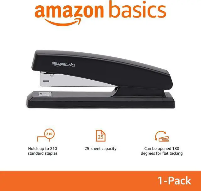 Alt view image 2 of 7 - Amazon Basics Office Stapler with 1000 Staples, 25 Sheet Capacity, Non-Slip, Black, Home Office