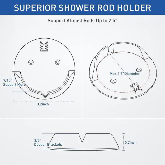 Alt view image 2 of 7 - Shower Curtain Rod Holders for Wall Kitosun Adhesive Tension Rod Retainer 3/5 Deep Support Brackets with Tape for No Drilling Quick Mount and Screws for Permanent Installation (2pcs,White)