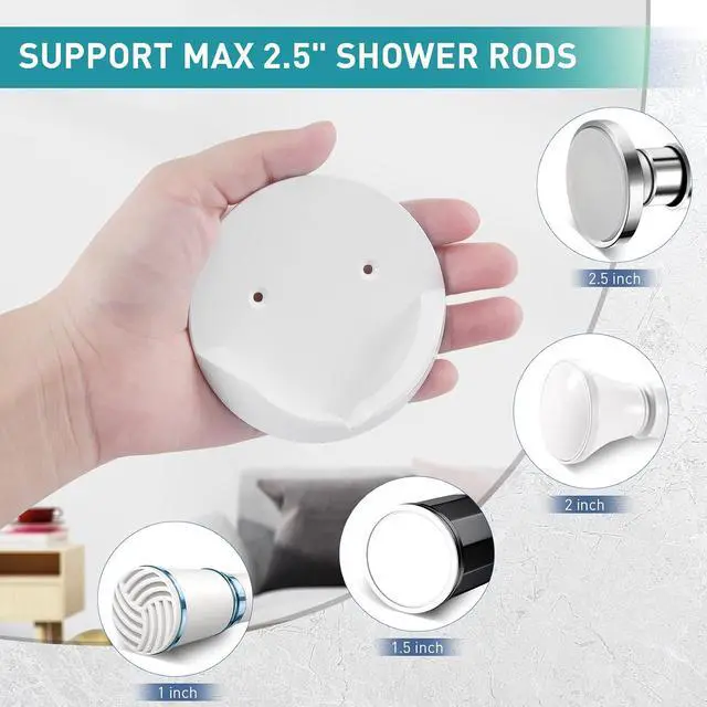 Alt view image 3 of 7 - Shower Curtain Rod Holders for Wall Kitosun Adhesive Tension Rod Retainer 3/5 Deep Support Brackets with Tape for No Drilling Quick Mount and Screws for Permanent Installation (2pcs,White)