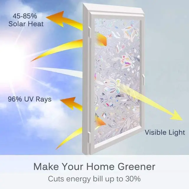 Alt view image 4 of 7 - Volcanics Window Privacy Film Static Window Clings Vinyl 3D Decals Stickers Rainbow Window Film for Glass Door Home Heat Control Anti UV 17.5 x 78.7 Inches