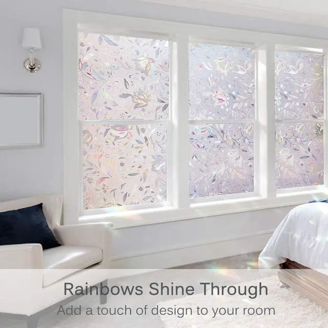 Alt view image 2 of 7 - Volcanics Window Privacy Film Static Window Clings Vinyl 3D Decals Stickers Rainbow Window Film for Glass Door Home Heat Control Anti UV 17.5 x 78.7 Inches