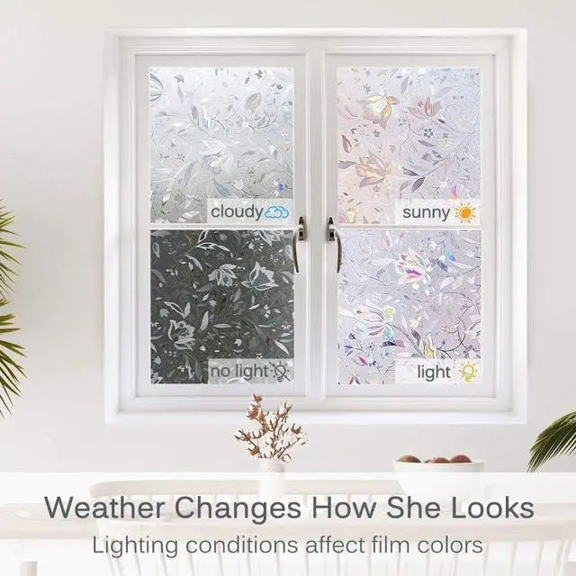Alt view image 6 of 7 - Volcanics Window Privacy Film Static Window Clings Vinyl 3D Decals Stickers Rainbow Window Film for Glass Door Home Heat Control Anti UV 17.5 x 78.7 Inches