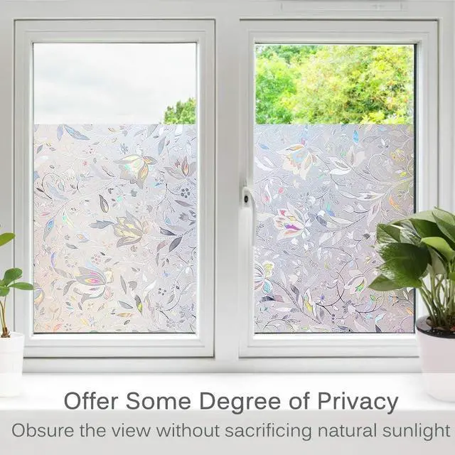 Alt view image 3 of 7 - Volcanics Window Privacy Film Static Window Clings Vinyl 3D Decals Stickers Rainbow Window Film for Glass Door Home Heat Control Anti UV 17.5 x 78.7 Inches