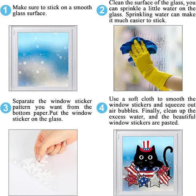 Alt view image 7 of 7 - Whaline 6 Sheets Patriotic Window Clings 4th of July Black Cat American Star Window Decal Reusable Anti-Collision Glass Sticker for Independence Day Memorial Day Party Supplies