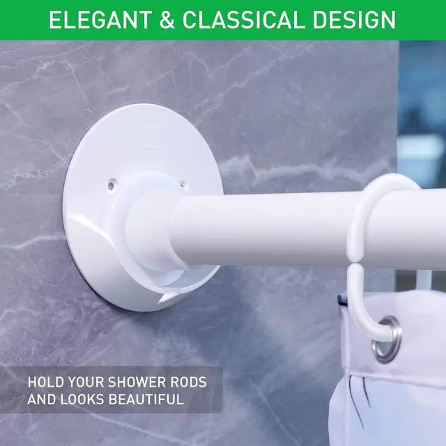 Alt view image 5 of 7 - Shower Curtain Rod Holders for Wall Kitosun Adhesive Tension Rod Retainer 3/5 Deep Support Brackets with Tape for No Drilling Quick Mount and Screws for Permanent Installation (2pcs,White)