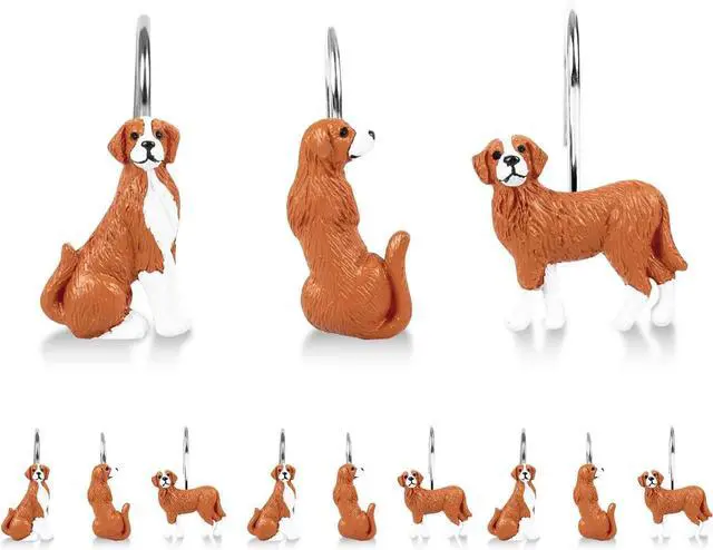 Main image of Dog Shower Curtain Hooks Set of 12, Hand-Painted Resin Dog Shower Hooks with Rust-Resistant Metal Rings, Decorative Bathroom Accessories