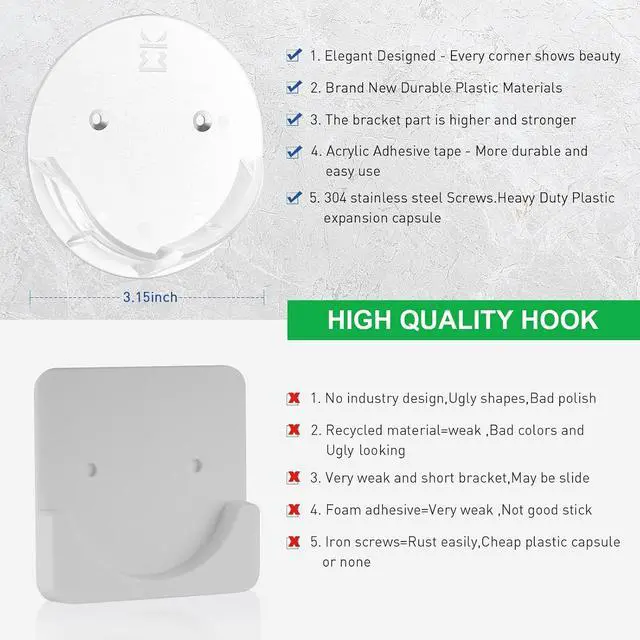 Alt view image 6 of 7 - Shower Curtain Rod Holders for Wall Kitosun Adhesive Tension Rod Retainer 3/5 Deep Support Brackets with Tape for No Drilling Quick Mount and Screws for Permanent Installation (2pcs,White)