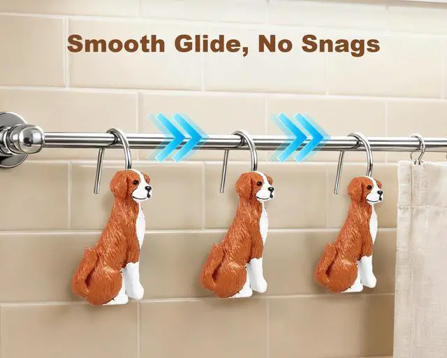 Alt view image 4 of 7 - Dog Shower Curtain Hooks Set of 12, Hand-Painted Resin Dog Shower Hooks with Rust-Resistant Metal Rings, Decorative Bathroom Accessories